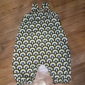 Kate Quinn Geometric Baby Romper in Olive and Yellow